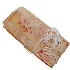 VINTAGE Asian New Jewelry Roll Travel Case Cream Coral Red